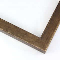 Slightly angled 1-1/4 " frame with an indented design on the inner and outer edge. The face is a cool dark brown stain brushed over a soft gold base. The accented inner and outer edge reveal more of the soft gold color underneath.