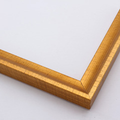 This high shine, gold foil frame features a scooped profile from a flat outer edge.  A brushed finish reveals subtle lines and faint black spattering gives an antique look.  The final effect is simple, yet glamorous.

1 " width: ideal for small- to medium-size images.  Suited to oil or watercolour paintings, prints, and abstract or nature photographs.