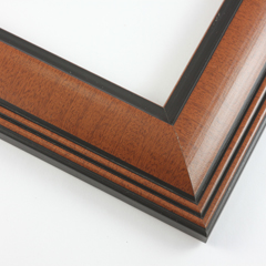 This classic frame features a double-ridge outer edge and matte black, stepped lip. The face has a rich walnut wash with delicate wood grain detailing.

2 " width: ideal for medium size artworks.  Border an oil painting or print with this timeless frame, or highlight a favourite photograph.